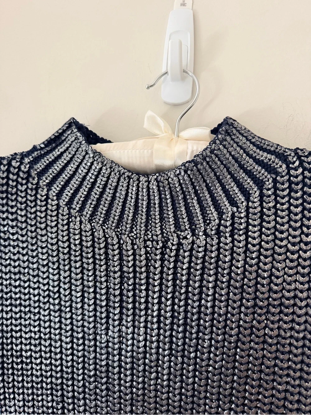 Pilcro Oversized Foil Sweater Vest Size L Blue & Silver Statement Anthropologie - Picture 8 of 14